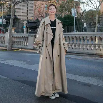 Koreai hosszú nők Széldzseki Őszi divat Dupla mellű öv Alkalmi kabátok Elegáns irodai hölgy Solid Minden mérkőzés felsőruházat Új