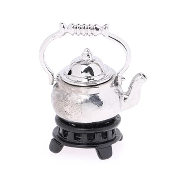 1Set 1:12 Babaház miniatűr retro teáskanna nyitott fedelű modell alappal Nappali Lakberendezés Játék Ház játék