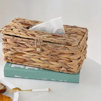 ins víz jácint szőtt szövet doboz rattan szőtt fedél egészségügyi papírdoboz háztartási nappali szivattyúzó papírdoboz tárolás