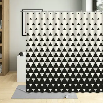 Vízálló zuhanyfüggöny szett 12 akasztóval Geometria háromszög Fürdőszoba függönyök Poliészter szövet Fürdőképernyők Art Home Dekoráció