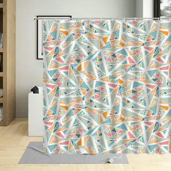 Vízálló zuhanyfüggöny szett 12 akasztóval Geometria háromszög Fürdőszoba függönyök Poliészter szövet Fürdőképernyők Art Home Dekoráció