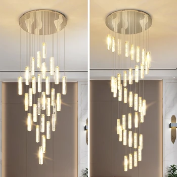 Modern luxus LED kristály csigalépcső csillár Nordic Duplex Villa Étterem Csillár Kreatív függő DekoratívLámpák