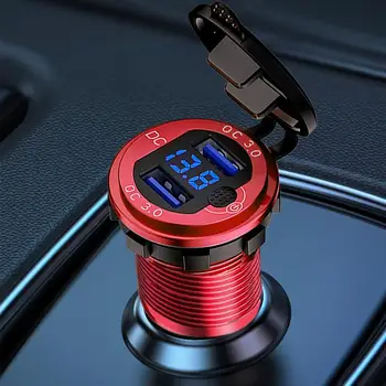 USB autós töltő QC3.0 LED kijelző Gyors töltőfej kettős portokkal 12-24V autós töltő adapter táblagéphez