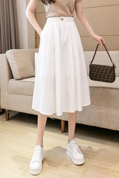 Női nyári zsebes cargo szoknyák Koreai stílusú vintage divat A-line midi szoknya fekete fehér zöld kék térdig érő szoknya