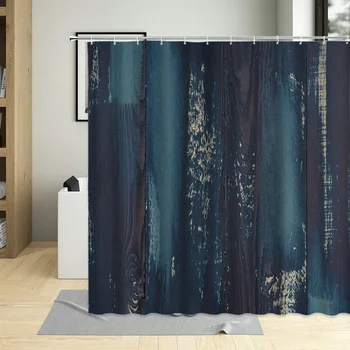 Vintage design Fa ajtó textúra Nyomtatási minta Fürdőszoba képernyők Partíció Otthoni zuhanyfüggöny Poliészter Akasztóval mosható