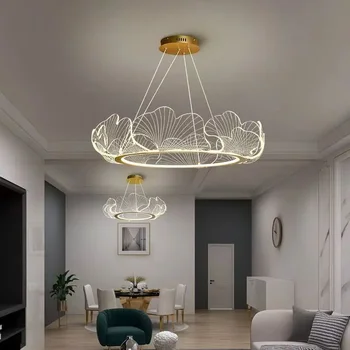 Modern LED lótuszlevél mennyezeti csillárgyűrű akril függőlámpa nappalihoz étkező otthoni dekoráció függő lámpa csillogó lámpatest