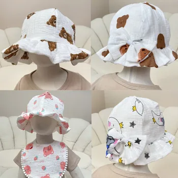 Rajzfilm medve nyomtatott baba kalap Aranyos csokorcsomó pamut baba nap kalap halász kalap 4-24M lányok fiú kültéri alkalmi nyári motorháztető