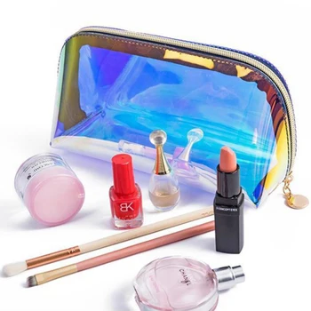 Vízálló átlátszó kozmetikai táska piperecikkek Sminktáska rendszerező Női lányok lézeres színes cipzáras mosás smink tok