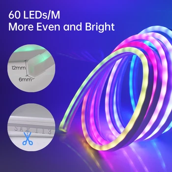 Bluetooth RGB Neon Light Sign 12V WS2811 címezhető színes neon kötélszalag 60Leds / m IP67 vízálló cső kültéri világítás