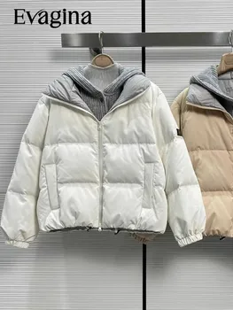 Evagina New Fashion High Street Designer őszi kabát női kapucnis hosszú ujjú cipzáras libakabát