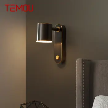 TEMOU Nordic réz fali lámpa LED kreatív kapcsolóval Fekete Sconce fényszög állítható dekorációhoz Home nappali hálószoba