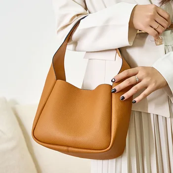 Női táska női valódi bőr vödör hónalj válltáska Lady Vintage niche design kosár kézitáska 2022 Új