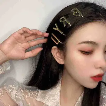 Üreges arany színgeometria Fejfedők Fém frufru klipek Letter hajtűk készlet Női hajcsipeszek Koreai stílusú barretták