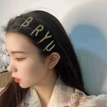Üreges arany színgeometria Fejfedők Fém frufru klipek Letter hajtűk készlet Női hajcsipeszek Koreai stílusú barretták