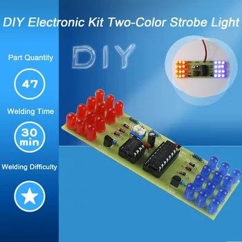 NE555+CD4017 LED elektronikus lámpakészletek Piros kék kétszínű barkácskészlet Villogó elektronikus öltöny villogó lámpák alkatrészei DIY