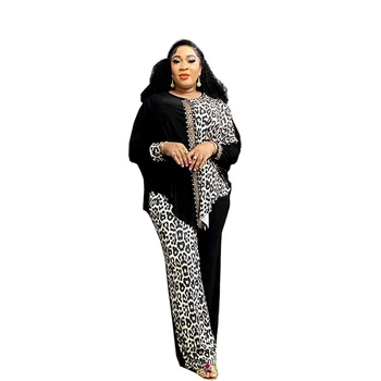 afrikai ruhák nőknek Dashiki Africa ruházat 2024 Plus Size Leopard patchwork nadrág 2 részes szettek köntös Femme Vestidos