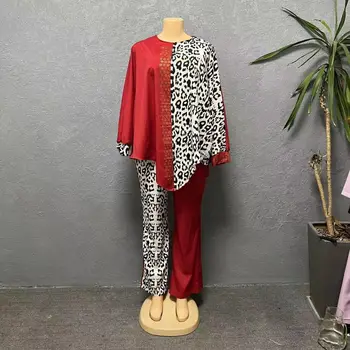 afrikai ruhák nőknek Dashiki Africa ruházat 2024 Plus Size Leopard patchwork nadrág 2 részes szettek köntös Femme Vestidos