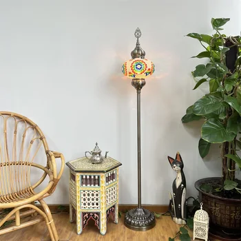 Etnikai retro nappali hálószoba Bár Étterem Hotel Romantic Kézzel készített egyfejű üveg Export török állólámpa