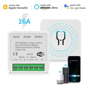 1-5PCS WiFi Homekit Smart Switch Mini 2-utas vezérlőkapcsoló 16A megszakító időzítő Hangvezérlés Siri Alexán keresztül Google Home
