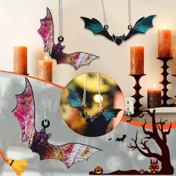 Halloween kísérteties színű denevér medál Halloween party Suncatcher dekoráció akril függő fal kültéri kellékek horror otthon w x7W7
