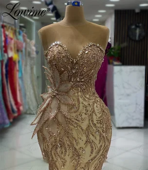 Arab kristályok partiruha esküvőkre gyöngyös flitterek sellő báli ruhák Vestidos De Noche 2024 hosszú formális alkalmi ruhák