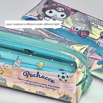 Sanrio Kuromi ceruzatáska tároló táskák vízálló, nagy kapacitású tolltartó diák rajzfilm lézer multifunkcionális írószer tasak