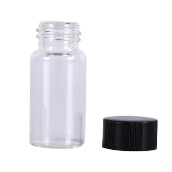 5db/lot 5ml átlátszó laboratóriumi üveg injekciós üvegek Kis aranyos palackok Átlátszó tartályok Üvegpalack fekete csavaros kupakkal