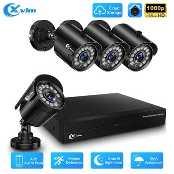 XVIM 4CH be- / kültéri biztonsági kamera 1080P CCTV rendszer 2MP HD éjjellátó vízálló H.265+ IP kamera videó megfigyelő készlet