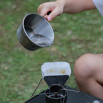 2024 Új kézzel főzött kávés teáskanna vízleeresztő kifolyó, rozsdamentes acél kávé csepegtető kifolyó kempingtál, hordozható csésze drót skitter