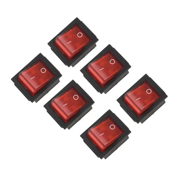 6X piros lámpa 4 tűs DPST BE/KI Pattintható billenőkapcsoló 15A/250V 20A/125V AC 28X22mm