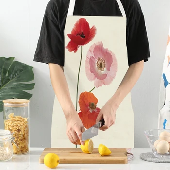 Nordic Style Virágok nyomtatott konyhai kötények nőknek Férfi sütési kiegészítők Tisztító kötény Home Ujjatlan Pinafore Delantal