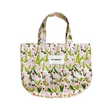 Kézitáska tároló táskák nyomtatott Tulipán virágos kis friss táska hordozható bento táska 2023 Új forró akciós alkalmi bevásárlótáskák All-match