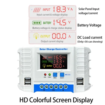 12V 24V napelemes töltésvezérlő 10A 20A 30A 40A PWM napelem töltéskisülés-szabályozó színes LCD kijelző 4 USB port