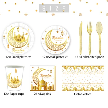 Platina Ramadán Fesztivál Téma dekorációs Party Kanál villa zászló Gyerekek születésnapi zsúr kellékek Eldobható étkészlet