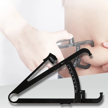 Testzsír Caliper Fitness Fogyás Skinfold mérőszalag Pontos mérőnyereg készlet, fekete