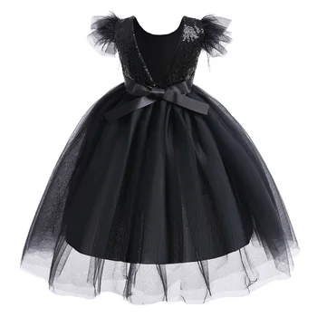Fehér fekete esküvői születésnapi ruha Flitteres tutu lányok Hercegnő ruha puffos ujjú gyerek ruha party 3 10 12 év