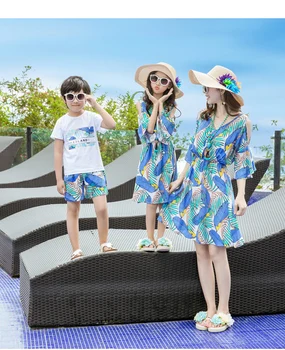 Családi hozzáillő ruhák Summer Island Beach Wear ruhák Férfi Gyerekek Pamut rövid ujjú póló Póló nadrág Női Lány ruha SA1385