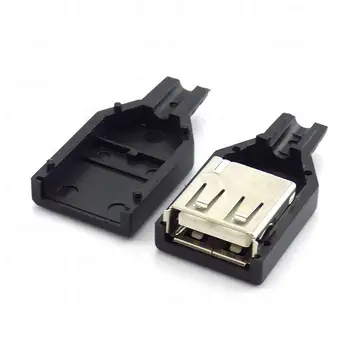 3 in 1 Type A anya USB 2.0 aljzat csatlakozó 4 tűs dugó fekete műanyag borítással Forrasztás típusú DIY csatlakozó B4