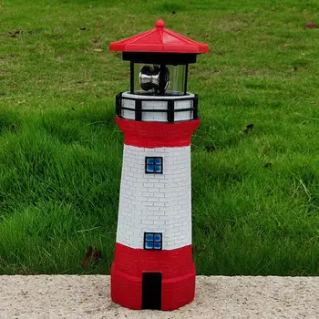 Világítótorony szobor alakja Napelemes LED lámpa forgó kültéri kerti lámpa vízálló vezető Könnyű táj dekoráció