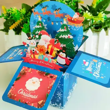 Kreatív új boldog karácsonyt üdvözlőlap 3D Pop Up Újévi áldás képeslap Karácsonyi ünnepi parti kártyák dekorációs ajándék