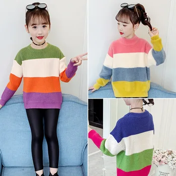 2023 Koreai tavasz Őszi gyermek pulóver Kötött pulóver Lány felsők Általános Lány vágott pulóverek Kötött pulóver lányoknak