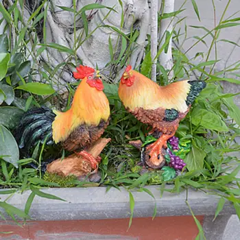 2Db Állati csirke modellek szoborgyanta otthoni kerti udvari dekorációhoz élénk