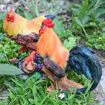 2Db Állati csirke modellek szoborgyanta otthoni kerti udvari dekorációhoz élénk