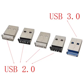10/20/50Pcs USB 3.0 / USB 2.0 A típusú 90 / 180 fokos férfi csatlakozó USB javítás Cserélje ki a töltődugót fehér / fekete / kék