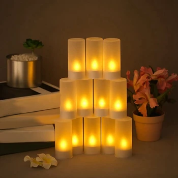 Újratölthető láng nélküli gyertya, 24 db sárga fényű LED villogó tealámpa &24 matt csésze, töltőalappal, UK csatlakozó