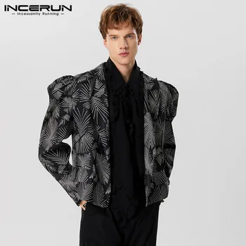 INCERUN felsők 2023 Amerikai stílusú divat férfi vállpárna design Blazer alkalmi streetwear férfi buborékujjú öltönykabátok S-5XL