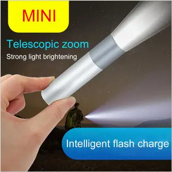 Mini zseblámpa USB újratölthető LED zseblámpa vízálló teleszkópos erős fáklya lámpa Kültéri munka zoom hordozható fáklya