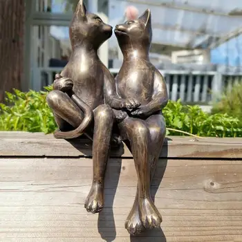 Pár Macska szobor Szerető pár Macskák Randi & Csók szobor Európai stílus Modern minimalista kézművesség Kezdőlap Gyanta díszek Ajándék