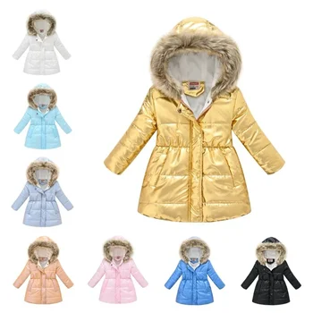 Gyermek pamutkabát télen közepes hosszúságú pamutkabát fiúk és lányok fényes arca, vastag kapucnis galléros pamutkabát