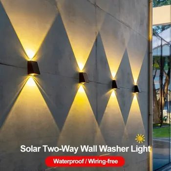 Kültéri vízálló napelemes fali világítás fel és le Napelemes fali lámpa veranda kerítéshez RGB meleg kerti dekorációs világítás nagykereskedelem
